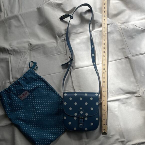 Cath Kidston London Blue Polka Dot Leather Crossbody Satchel Bag w/Dust Bag - Picture 10 of 15